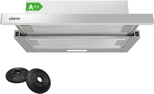 Afzuigkap – Platte afzuigkap – Vlakschermkap – Onderbouw afzuigkap – Inbouw afzuigkap – 60 cm – 370 m³/h – LED-verlichting – Zilver