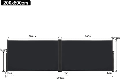 Dubbelzijdig Zijscherm – Windscherm – Zonscherm – Privacyscherm – Terrasscherm – 2x6 Meter – 100% Polyester Met PU-Coating