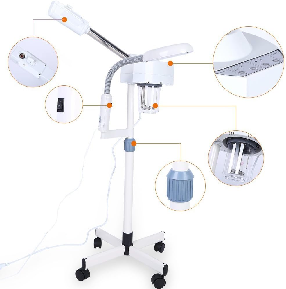 2-in-1 Professionele Vapozone met Gezichtsstoom, 5X Vergrootglas op Standaard, Esthetische Machine voor Schoonheidssalon Gezichtsverzorging