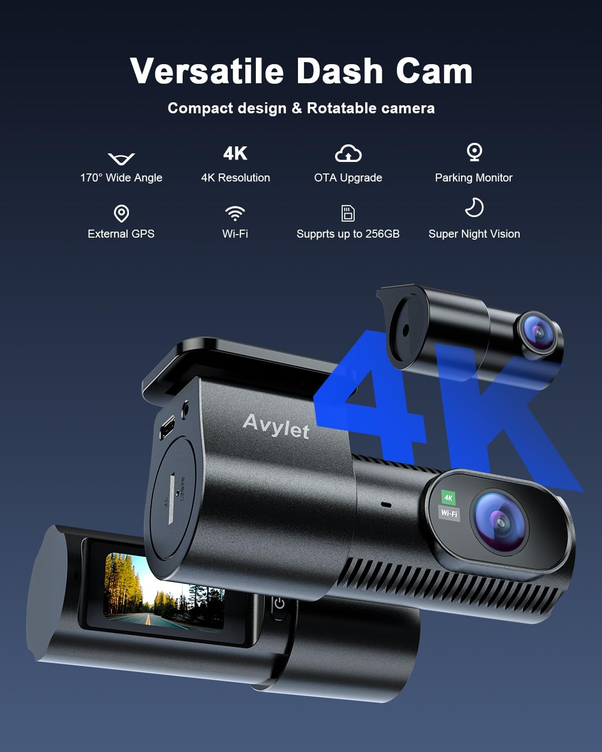 Dubbele dashcam voor en achter – Dashcam – Autocamera – Dashboardcamera – Car camera – 4K + 1080P opname – 5 GHz wifi en app bediening
