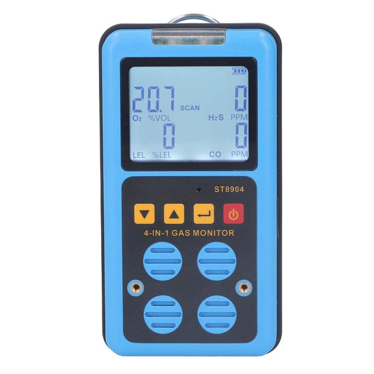 4 in 1 Gasmonitor, CO H2S O2 LEL Veelvoudige Indicator Geluidslicht, Trilling, Alarm Gaslekdetector met Achtergrondverlichting Handheld Gasdetector voor Thuis Chemisch Laboratorium