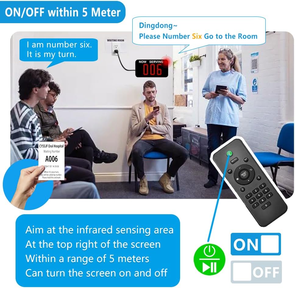 Wireless Call System Take One Number System Queue Management System Restaurant Beeper Waiting Number System with 1 Display Receiver + 1 Thermal Printer + 3 Call Buttons - QUORE