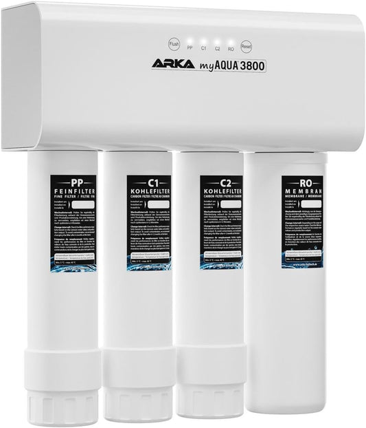 ARKA myAQUA 3800 Osmose-installatie, 3800 l/dag, verwijdert 99% schadelijke stoffen, zouten en bacteriën, waterfilter en onthardingsinstallatie, slimme complete set voor huishouden en aquarium