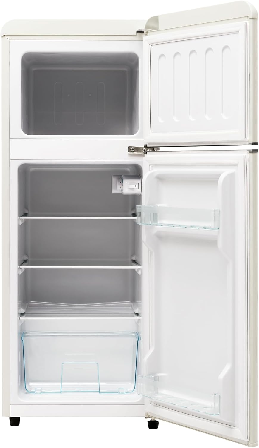 Generisch Retro refrigerator, 92 litres, fridge-freezer, two-door, compact design for kitchen and living room, energy efficiency class D with 7 temperature control - QUORE