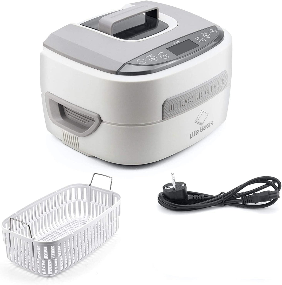 LifeBasis Professionele ultrasone reiniger, 2,5 l, 170 W, ultrasone container met 1-30 minuten, verstelbaar, verwarming tot 65 °C en degas voor brillen, horloges, sieraden, tand- en industriële