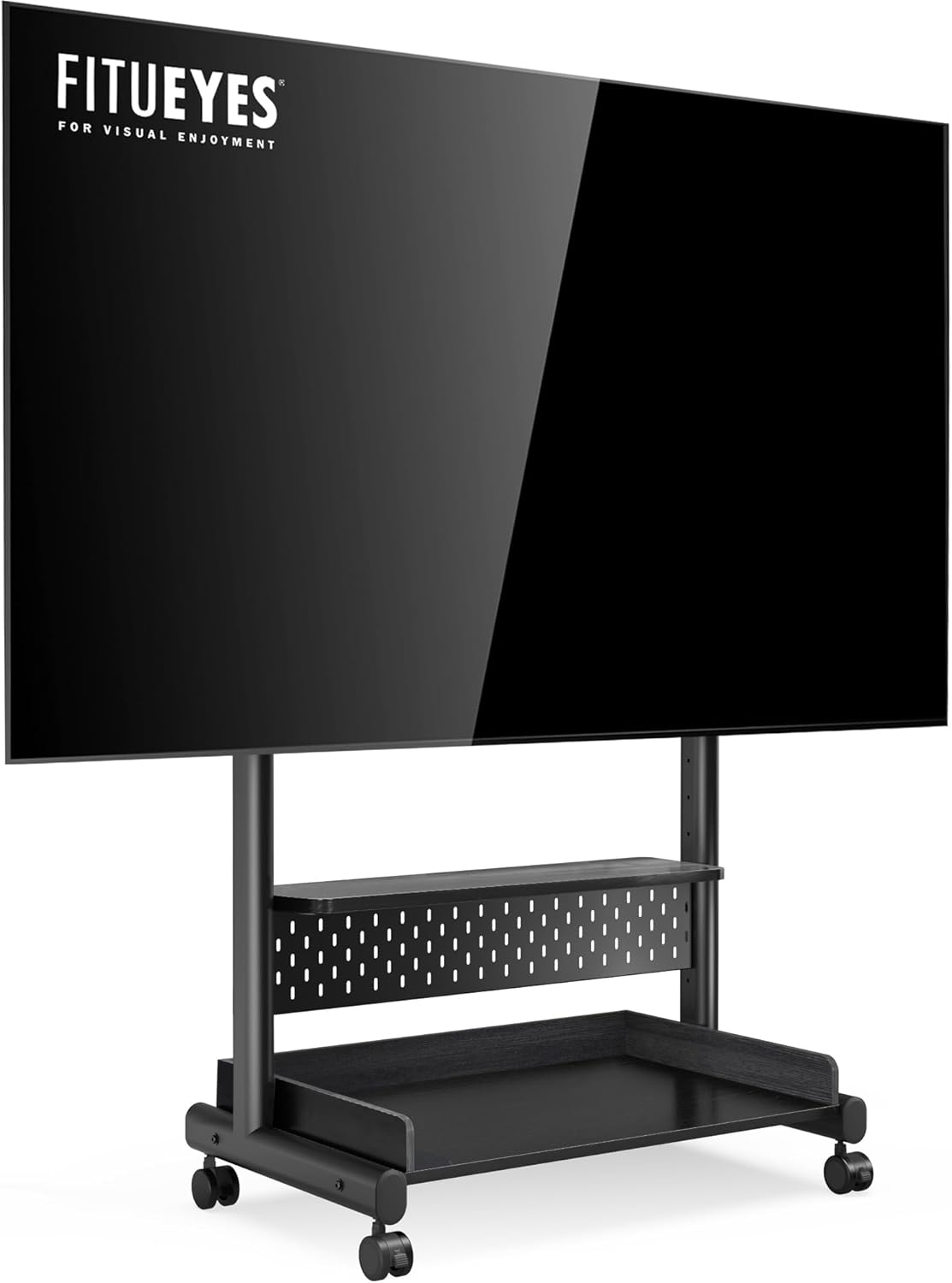 Tv-vloerstandaard op wielen – Tv-standaard – Tv-kar – Tv-statief – Tv-trolley – In Hoogte Verstelbaar – Voor 40-85 Inch, Tot 60 Kg, Zwart