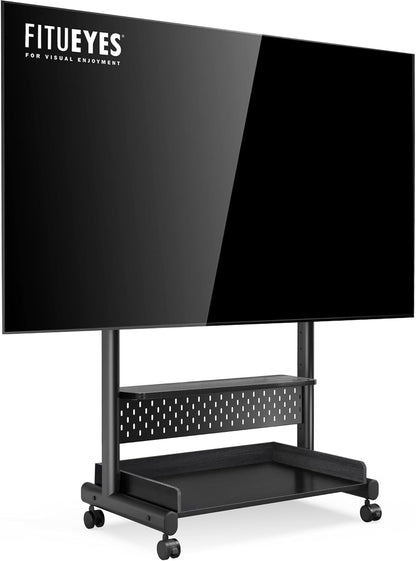 Tv-vloerstandaard op wielen – Tv-standaard – Tv-kar – Tv-statief – Tv-trolley – In Hoogte Verstelbaar – Voor 40-85 Inch, Tot 60 Kg, Zwart