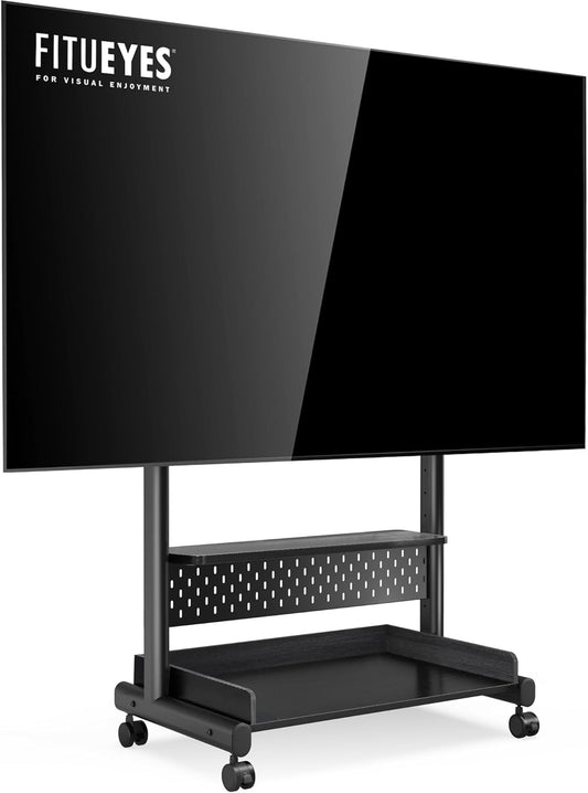 Tv-vloerstandaard op wielen – Tv-standaard – Tv-kar – Tv-statief – Tv-trolley – In Hoogte Verstelbaar – Voor 40-85 Inch, Tot 60 Kg, Zwart