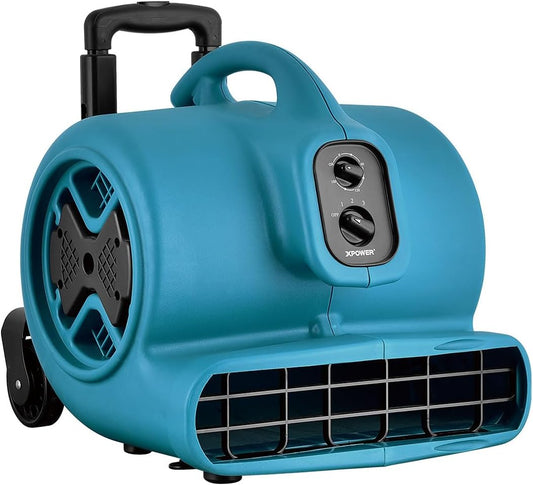 XPower Mighty Air Mover Centrifugal Air Mover, stapelbare vloerventilator, madeliefenketting voor waterschade, Janitorial Plumbing, thuisgebruik (blauw, P-600TH 2400CFM)