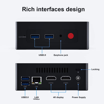 KUYiA Mini PC, desktop computer, Windows10, business gaming home office, 8GB RAM128G SSDCeleronJ4125 up to 2.7GHz processor, supports 4K HDMI Dual WiFi 2.4G + 5.8G Ethernet 1000M USB 3.0X4 BT4.0 - QUORE
