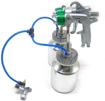 Dubbele Hoofd Drukvoedings Verfspuitpistool – Verfspuit – Spuitpistool – Pneumatisch Spuitapparaat – Schildermachine – Roestvrijstalen Onderdelen – 1,3 mm Mondstuk – Luchtverbruik 8-12 cfm