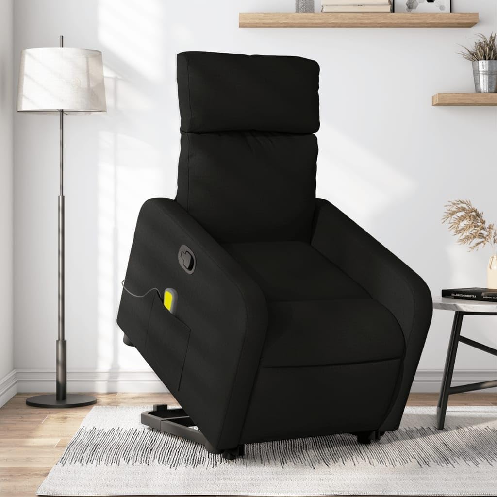 Massagestoel – Relaxfauteuil – Sta-Op Stoel – Elektrische Opstahelp – Massagefauteuil – Handmatig Verstelbaar – 6-Punts Vibratiemassage – Zwart Polyester