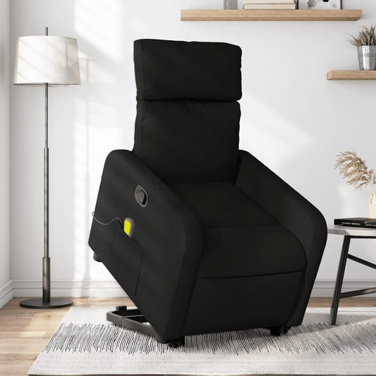 Massagestoel – Relaxfauteuil – Sta-Op Stoel – Elektrische Opstahelp – Massagefauteuil – Handmatig Verstelbaar – 6-Punts Vibratiemassage – Zwart Polyester
