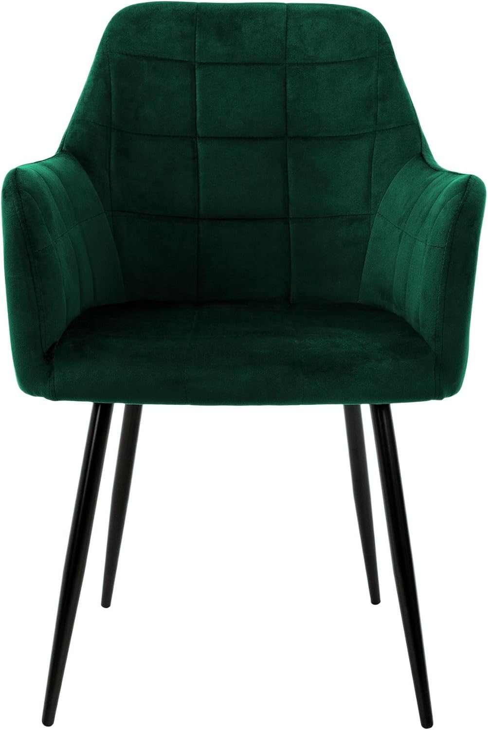 ML-Design Dining Chairs Set of 2 Dining Chairs with Backrest and Armrests, Dark Green,Velvet Seat,Upholstered,Black Metal Legs,Kitchen Chair Living Room Chair Upholstered Chair Recliner