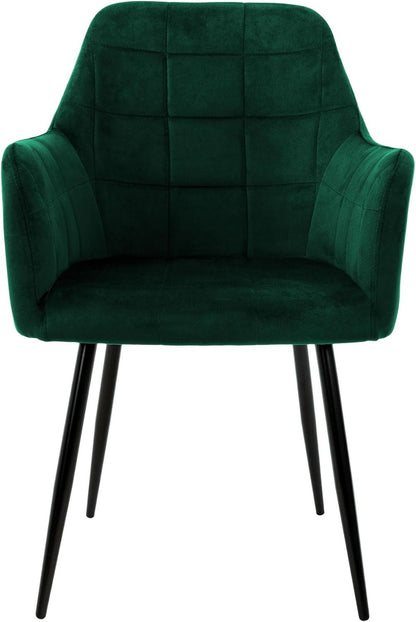 ML-Design Dining Chairs Set of 2 Dining Chairs with Backrest and Armrests, Dark Green,Velvet Seat,Upholstered,Black Metal Legs,Kitchen Chair Living Room Chair Upholstered Chair Recliner