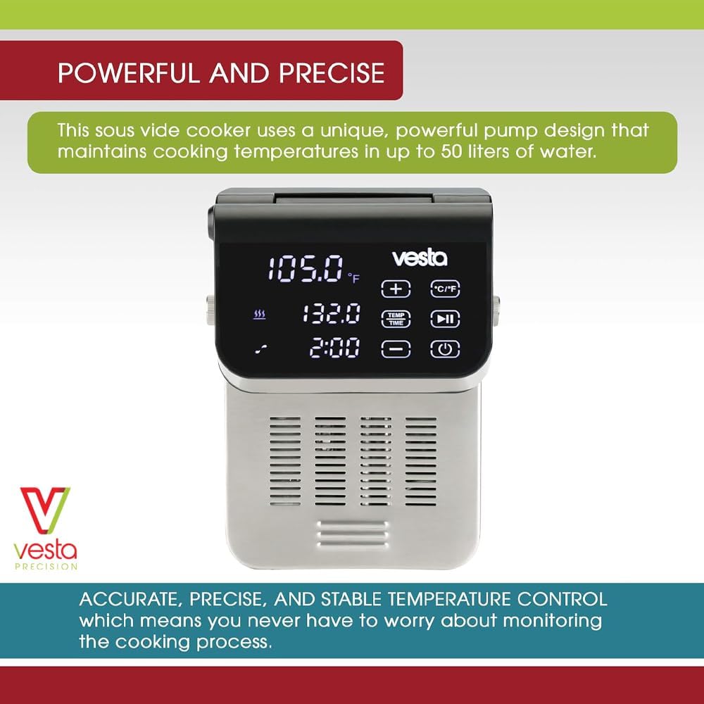Vesta Precision Imersa Expert SV320 Professionele Thermocirculator Roner voor koken op lage Temperatuur | Inclusief Wi-Fi Control-app en timer | Zwarte vacuüm kookmachine