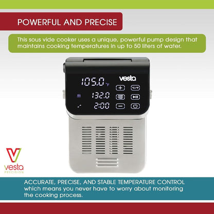 Vesta Precision Imersa Expert SV320 Professionele Thermocirculator Roner voor koken op lage Temperatuur | Inclusief Wi-Fi Control-app en timer | Zwarte vacuüm kookmachine
