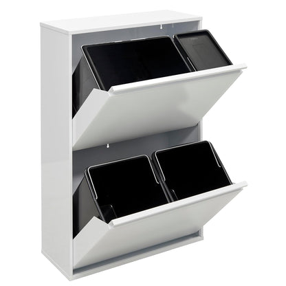 ARREGUI Basic CR601-B2 Recyclingcontainer | Afvalcontainer in Staal | 4 Compartimenten 23+11+17+17 L (68 L) | Binnenemmers voor PMD en GFT | Recyclebak voor Afvalscheiding | Afvalbak voor Keuken | Wit
