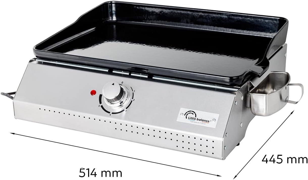 LITTLE BALANCE 8713 Biscarosse 50-35, elektrische grillplaat, geëmailleerd gietijzer, XL, 2150 W, 100% Franse productie, roestvrij staal