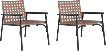 Garden Chair Set of 2 Synthetic Rattan, Brown with Metal Frame, Outdoor Chairs Set, Modern Braided Design, Resistant to - QUORE