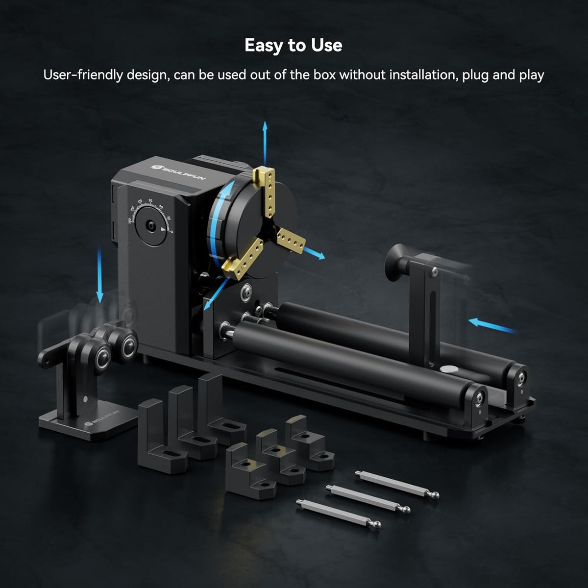 SCULPFUN RA Pro Max Rotary Roller, 4-in-1 roterende Chuck voor lasergraveermachine, Y-as rotatiemodule, met 180° instelbare hoek, voor het graveren van cilindrische, onregelmatige ronde objecten