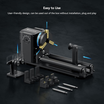 4-in-1 Rotatie-opzetstuk voor lasergraveren – Rotatierol, rotary chuck, graveerrol, draaibare houder – 180° instelbare hoek – Geschikt voor cilindrische en onregelmatige objecten