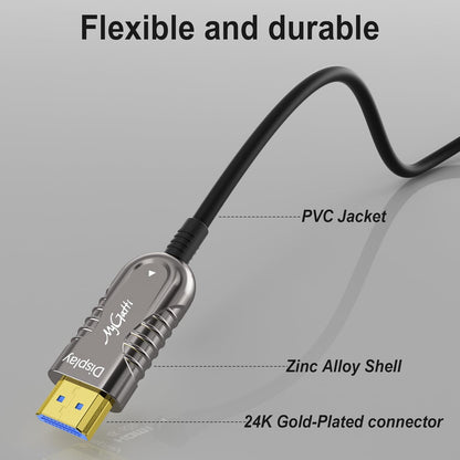4K HDMI glasvezelkabel 150 meter, HDMI optische kabel 2.0,4K @60Hz 18Gbps High Speed UHD Fiber Optic AOC, 4:4:4 RGB, behuizing van zinklegering, slanke buitendiameter: 4,8 mm