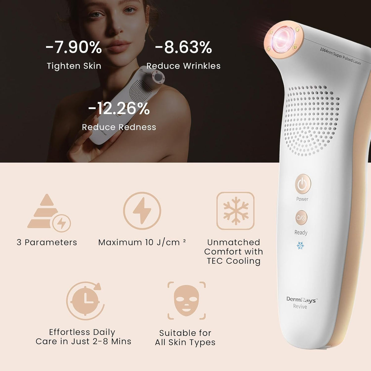 DermRays Laserapparaat 1064 nm multifunctioneel schoonheidsapparaat, gezichtsmassageapparaat, voor thuisgebruik
