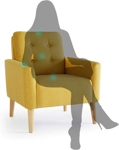 Meerveil Fauteuil bank, massief houten poten, moderne badstoel voor slaapkamer, woonkamer, balkon, kantoor, 72 x 72 x 81 cm, geel