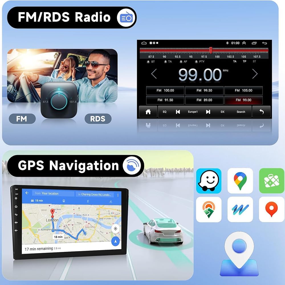Android 14 autoradio voor T6 Transporter Multivan 2016-2022, 2 DIN radio met CarPlay Android Auto, 9-inch IPS touchscreen met Bluetooth navigatie WiFi FM/RDS achteruitrijcamera, 2+32G