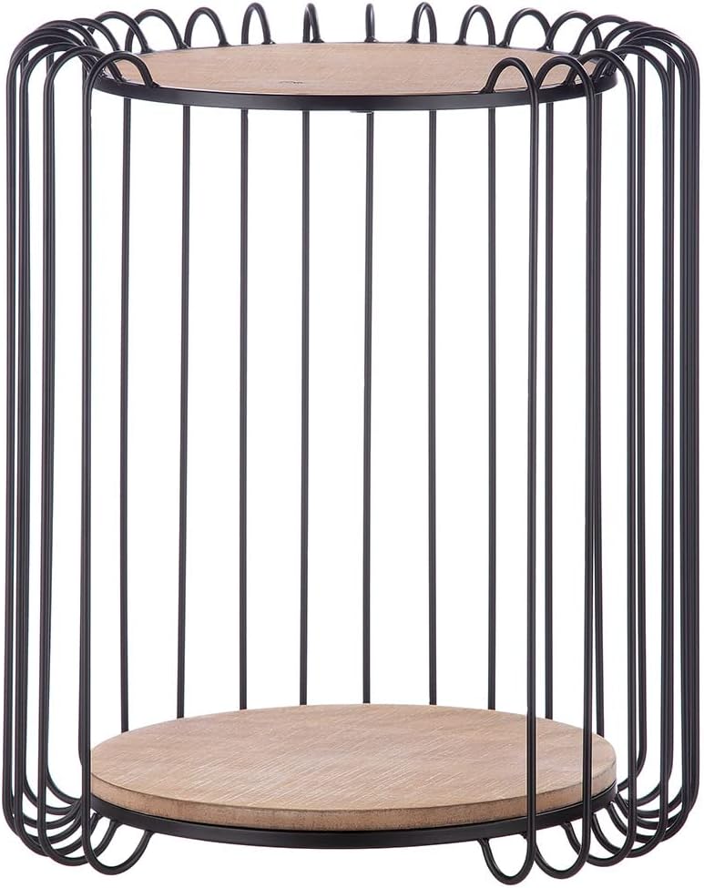 Casablanca Ronde bijzettafel - kleine salontafel van metaal met 2 houten platen - opbergplank - Ø 39/44 cm hoogte 51,5 cm - QUORE