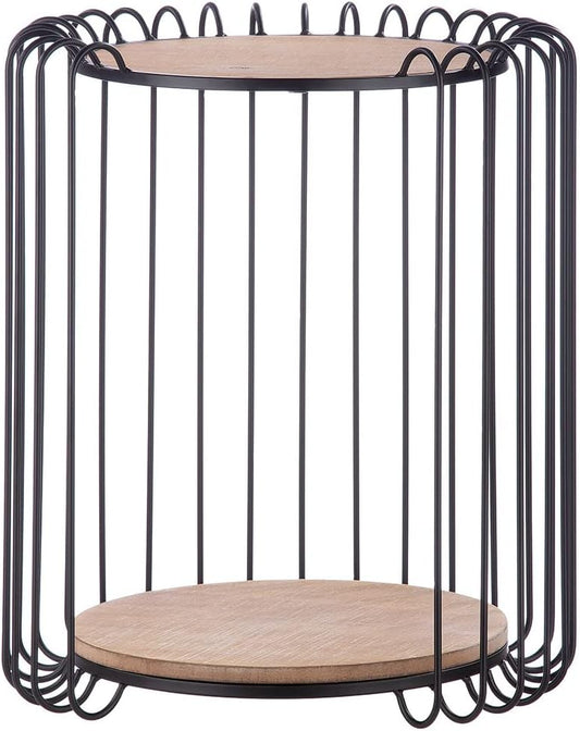Casablanca Ronde bijzettafel - kleine salontafel van metaal met 2 houten platen - opbergplank - Ø 39/44 cm hoogte 51,5 cm - QUORE