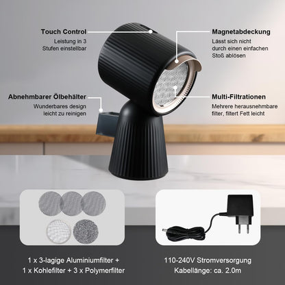 SNDOAS Afzuigkap, omlucht, tafelkap, mobiele afzuigkap met 180 m³/h, sterk zuigvermogen, 3 standen, recirculatie met koolfilter, voor woning, kleine keukens, campers