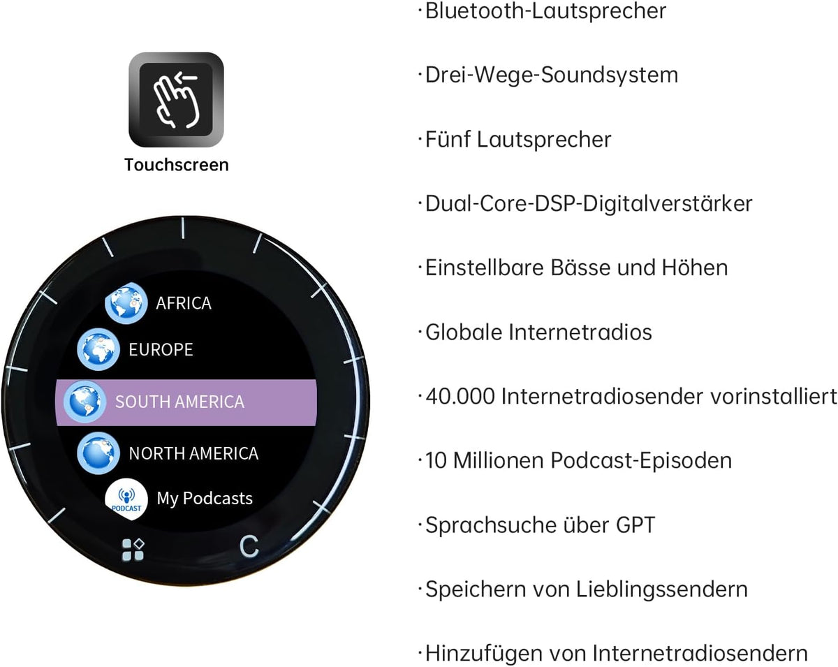 CHOYONG Maestro C2 WiFi-luidspreker Draadloze Bluetooth Smart Speaker, Drie-weg luidsprekersysteem, Internet Radio Global Station, platenspeler compatibel met RCA-ingang, Choyoung C2