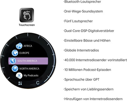 CHOYONG Maestro C2 WiFi-luidspreker Draadloze Bluetooth Smart Speaker, Drie-weg luidsprekersysteem, Internet Radio Global Station, platenspeler compatibel met RCA-ingang, Choyoung C2