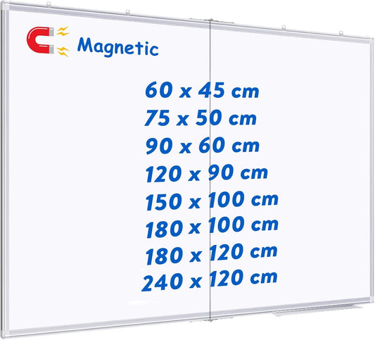 Maxtek Whiteboard, magnetisch, 180 x 120 cm, magneetbord met aluminium frame en afneembaar dienblad, droog afwasbaar, aan beide zijden beschrijfbaar, prikbord, magnetisch, geschikt voor kantoor,