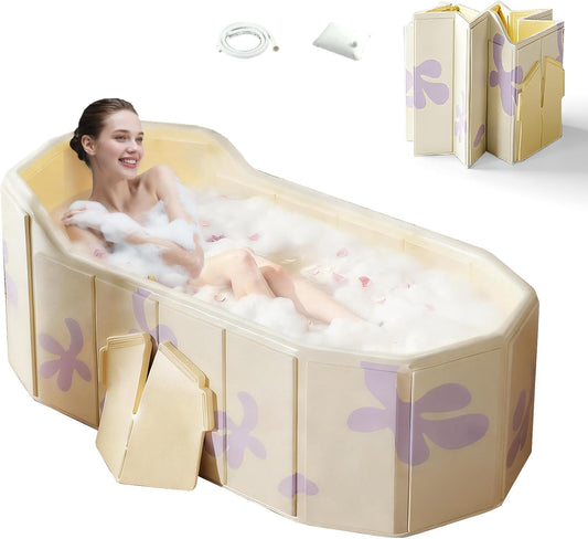 Opvouwbare badkuip voor volwassenen 140 x 55 x 55 cm – Draagbare badkuip, opvouwbaar bad, mobiele badkuip, ijsbad – Zonder installatie – 2-in-1 warm en koud waterbad met C-vormige rugleuning