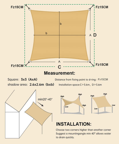 LOVE STORY Zonneschermdoek 5x5m Rechthoekig Zonwering Waterdicht UV-Bescherming Polyester voor Terras, Tuin, Terrasoverkapping (Zandkleur)