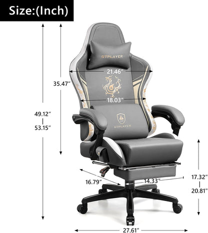 Gamingstoel – Bureaustoel – Gamestoel – Computerstoel – Stoel Grijs – Bluetooth Surround Speakers – Ergonomisch Met Voetsteun