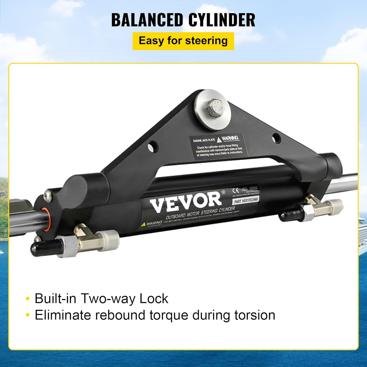 VEVOR Hydraulische Stuurcilinder, HC4645H Front Mount Hydraulische Buitenboordmotor Marine Stuurcilinder, Pak voor tot 150HP Boten Steering