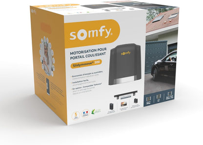 Somfy 1246284 Slidymoove 300 schuifpoortmotorisatie, met 2 Keypop-afstandsbedieningen, 4 meter tandheugel, 1 reservebatterij, 1 knipperlicht, fotocellen, gemaakt in Frankrijk