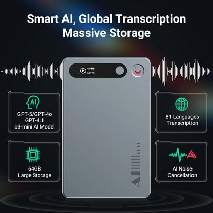 Digitale Dicteeropname – Dictafoon – Stemrecorder – Opnameapparaat – Spraakrecorder – Automatische Transcriptie In 81 Talen – 64GB Opslag & Onbeperkte Cloud