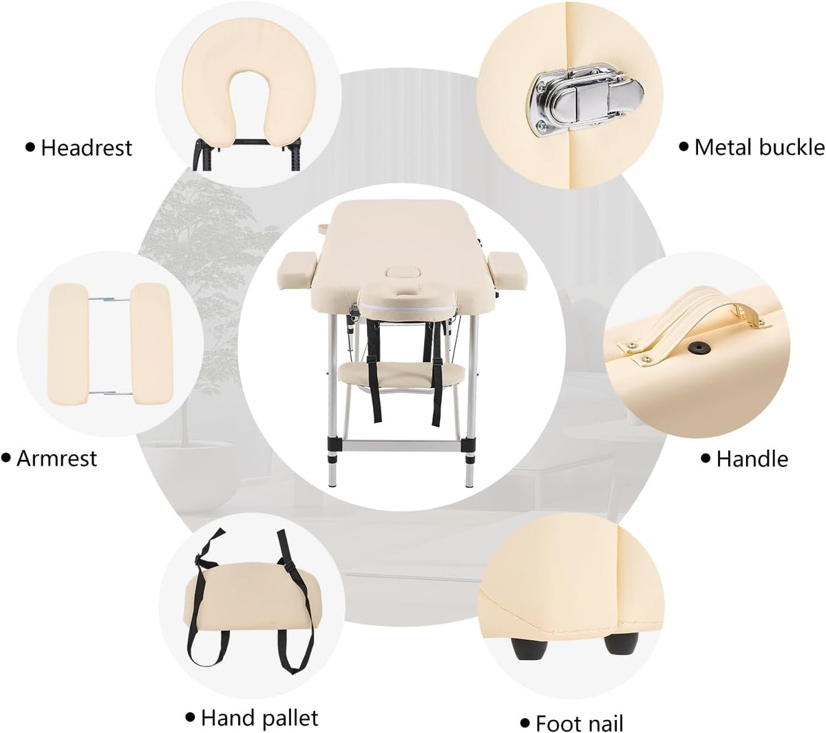 Massagetafel Beige – Behandeltafel – Massagebed – Tattootafel – Cosmetische Tafel – Opvouwbaar, Lichtgewicht Aluminium