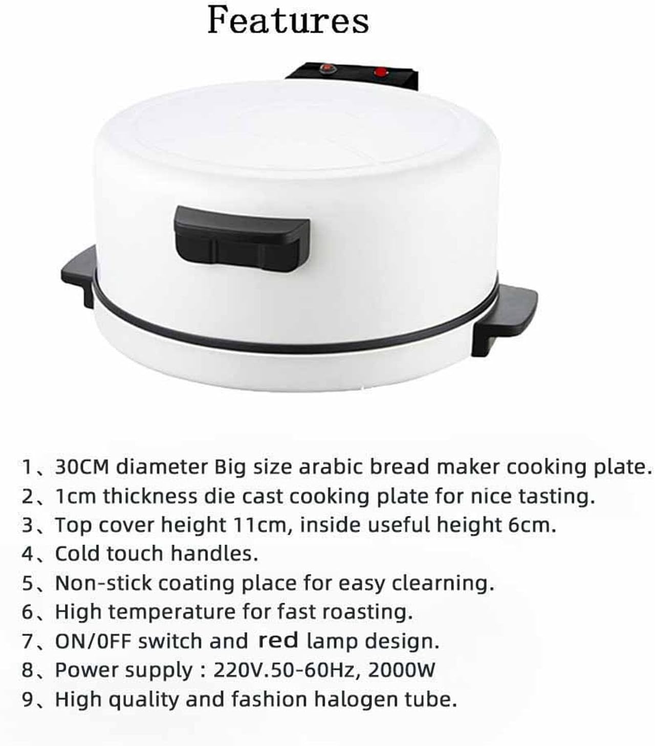 12 Inch Aanrecht Pizza Maker Elektrische Pizza Oven Arabisch Brood Maker Machine Hot Stone Pizza Fornuis Steak Machine 2000W (SEAFRONT8gwogvt0ca-12)
