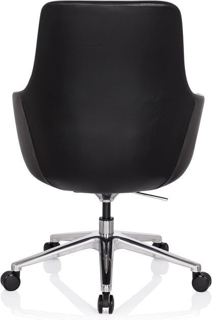 hjh OFFICE Bareno 600980 loungestoel, echt leer, zwart, hoogwaardige draaistoel, comfortabel gevoerd