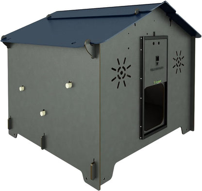 Chicken coop for 15 laying hens with ornaments POLLY CHALET 2XL GREY with 3 perches 2 nesting places outside safe door anti-predator (manual) anti-mite red (Made in Italy) - QUORE