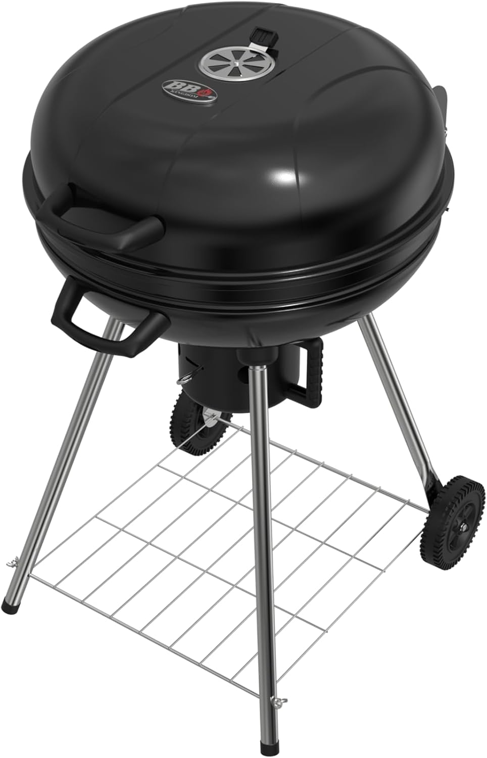 Draagbare houtskoolbarbecue, 22,5 inch ronde waterkoker met wielen, warmhoudrek, zwart, asverzamelaar