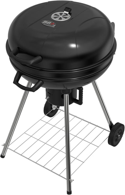Draagbare houtskoolbarbecue, 22,5 inch ronde waterkoker met wielen, warmhoudrek, zwart, asverzamelaar