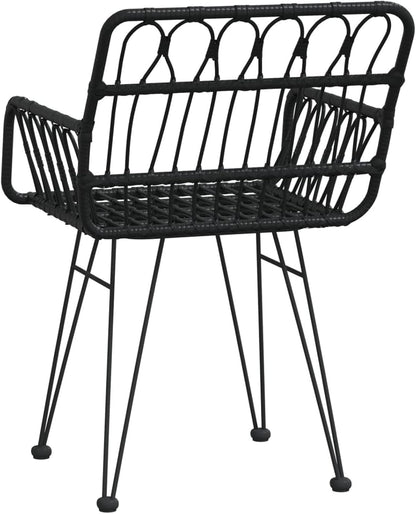 Stoel met armleuningen, stapelbare tuinfauteuil, tuinstoelen 2 stuks met armleuningen, zwart, 56 x 64 x 80 cm, PE rotan - QUORE