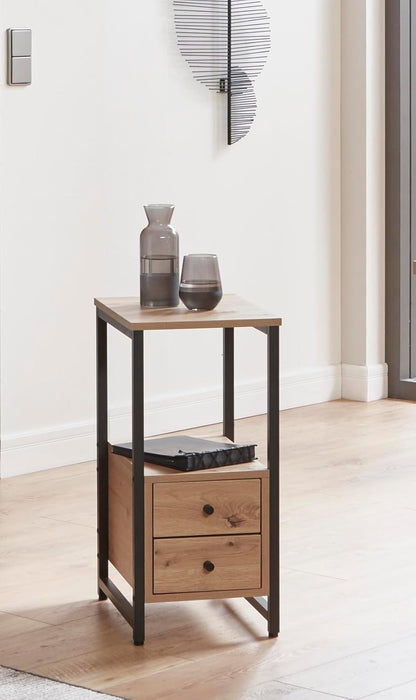 HAKU Bijzettafel eiken, zwart, Metaal, spaanplaat - Maat: B 30 cm x H 63 cm x D 40 cm, Stijl: Modern